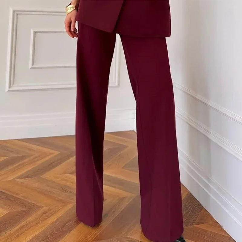 Ensemble 2 Pièces Femme – Top Boutonné & Pantalon Évasé
